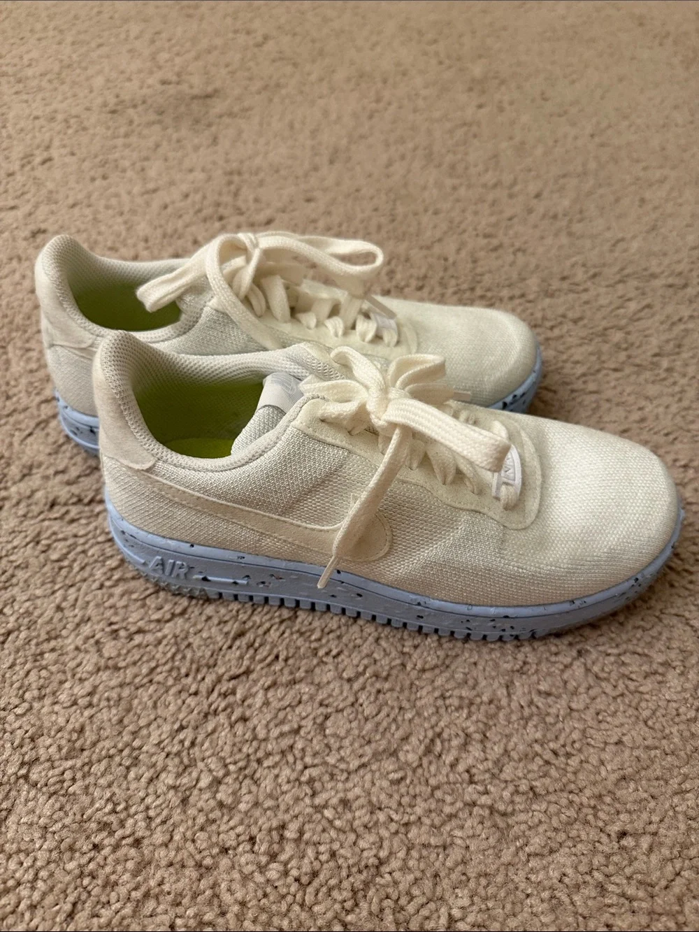 Nike Women's Cream Canvas Sneakers with Light Blue Speckled Sole
